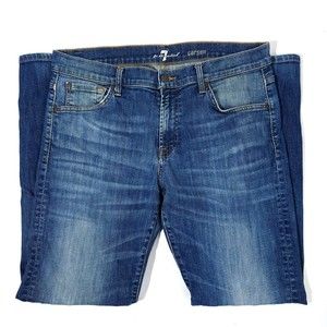 7 For All Mankind Blue Carsen Stretch Faded Denim Jeans